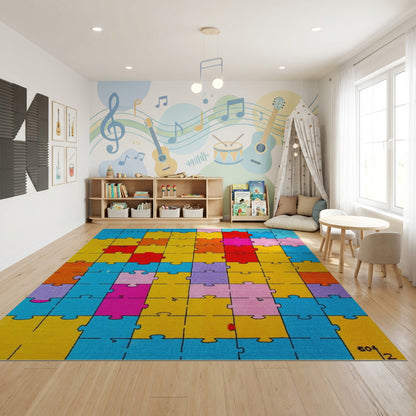 Colorful Jigsaw Puzzle Mosaic Rug