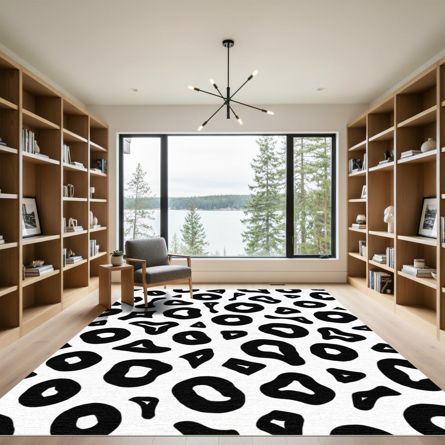 Black White Irregular Shapes Rug