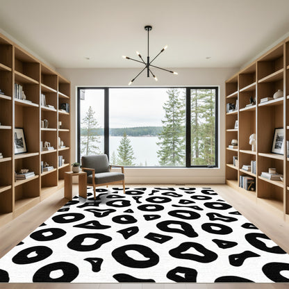 Black White Irregular Shapes Rug