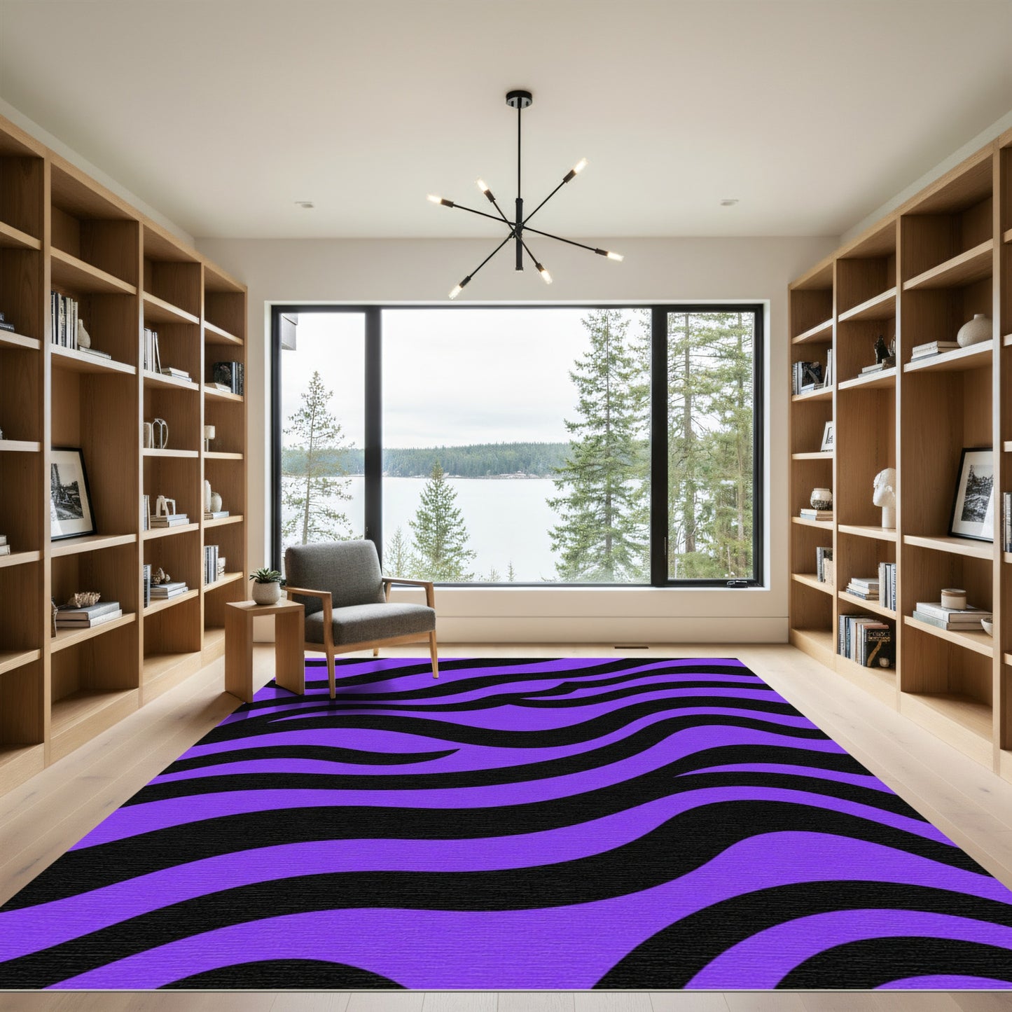 Purple Black Bold Wavy Stripes Rug