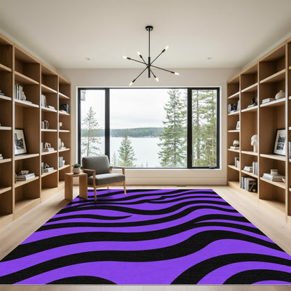 Purple Black Bold Wavy Stripes Rug