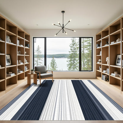 Navy And Gray Stripe Rug