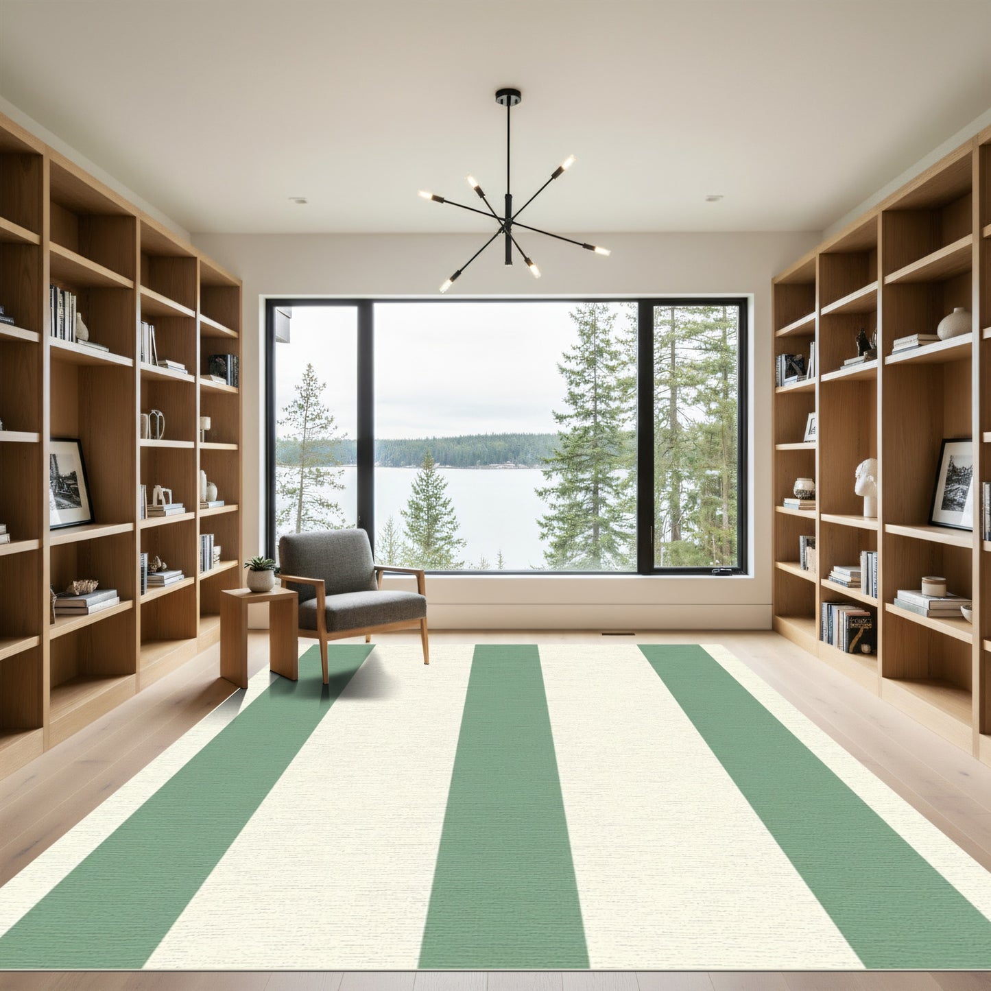 Sage Green Cream Wide Stripe Rug