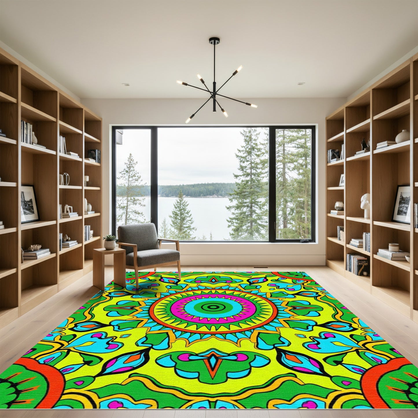 Vibrant Neon Mandala Sunburst Rug