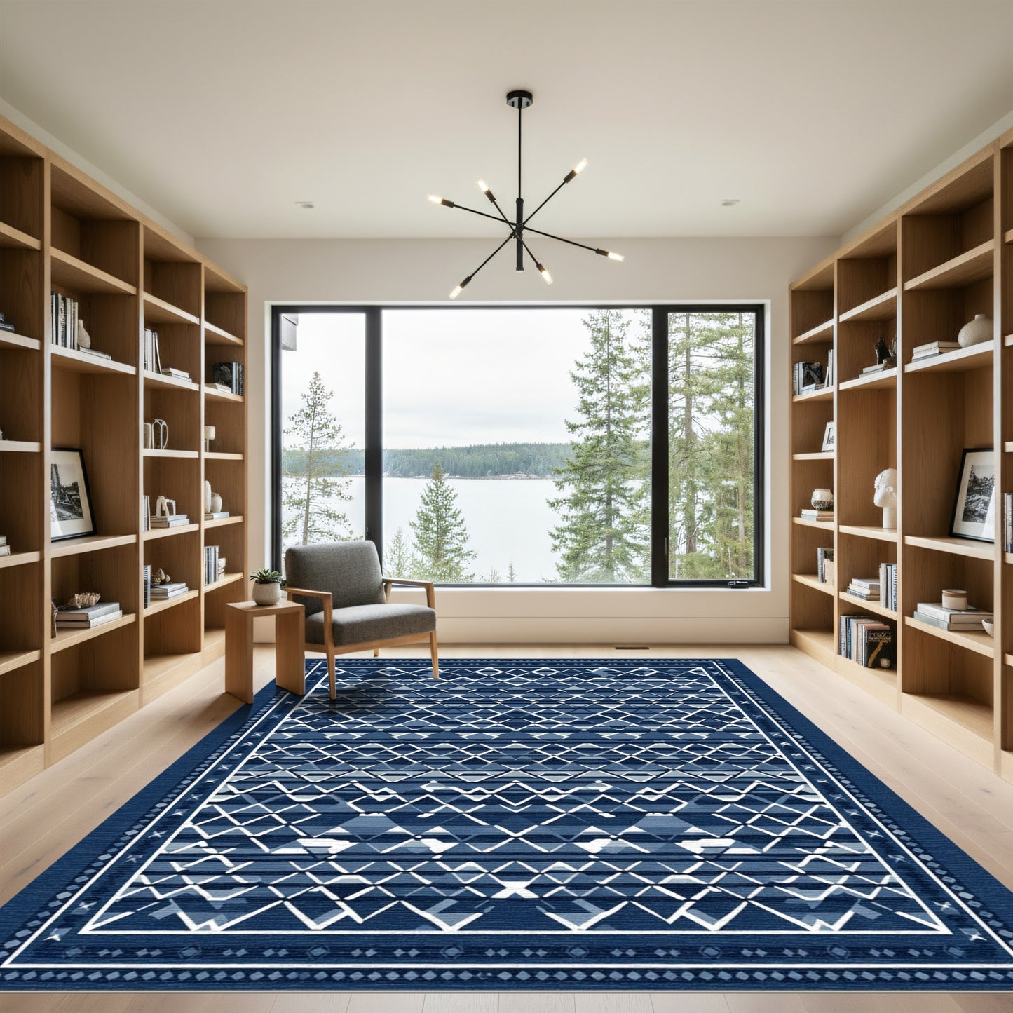 Indigo Diamond Intricate Border Rug