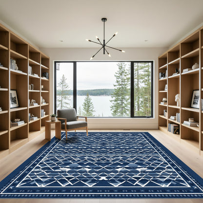Indigo Diamond Intricate Border Rug