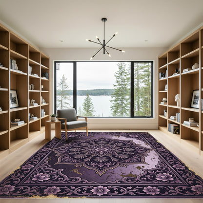 Ornate Purple Floral Mandala Rug