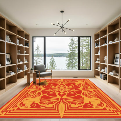 Crimson Gold Art Deco Floral Medallion Rug