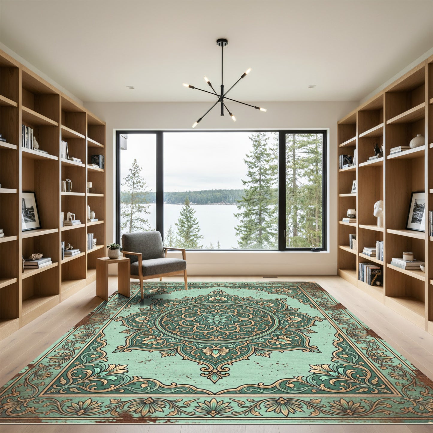 Vintage Mint Floral Mandala Medallion Rug