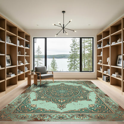 Vintage Mint Floral Mandala Medallion Rug