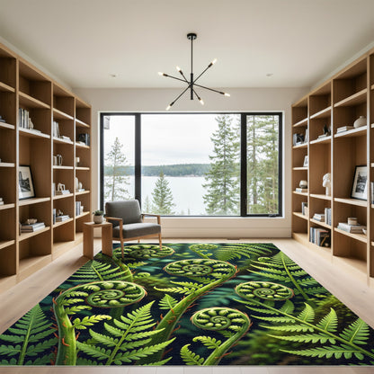 Lush Emerald Fiddlehead Fern Swirl Rug