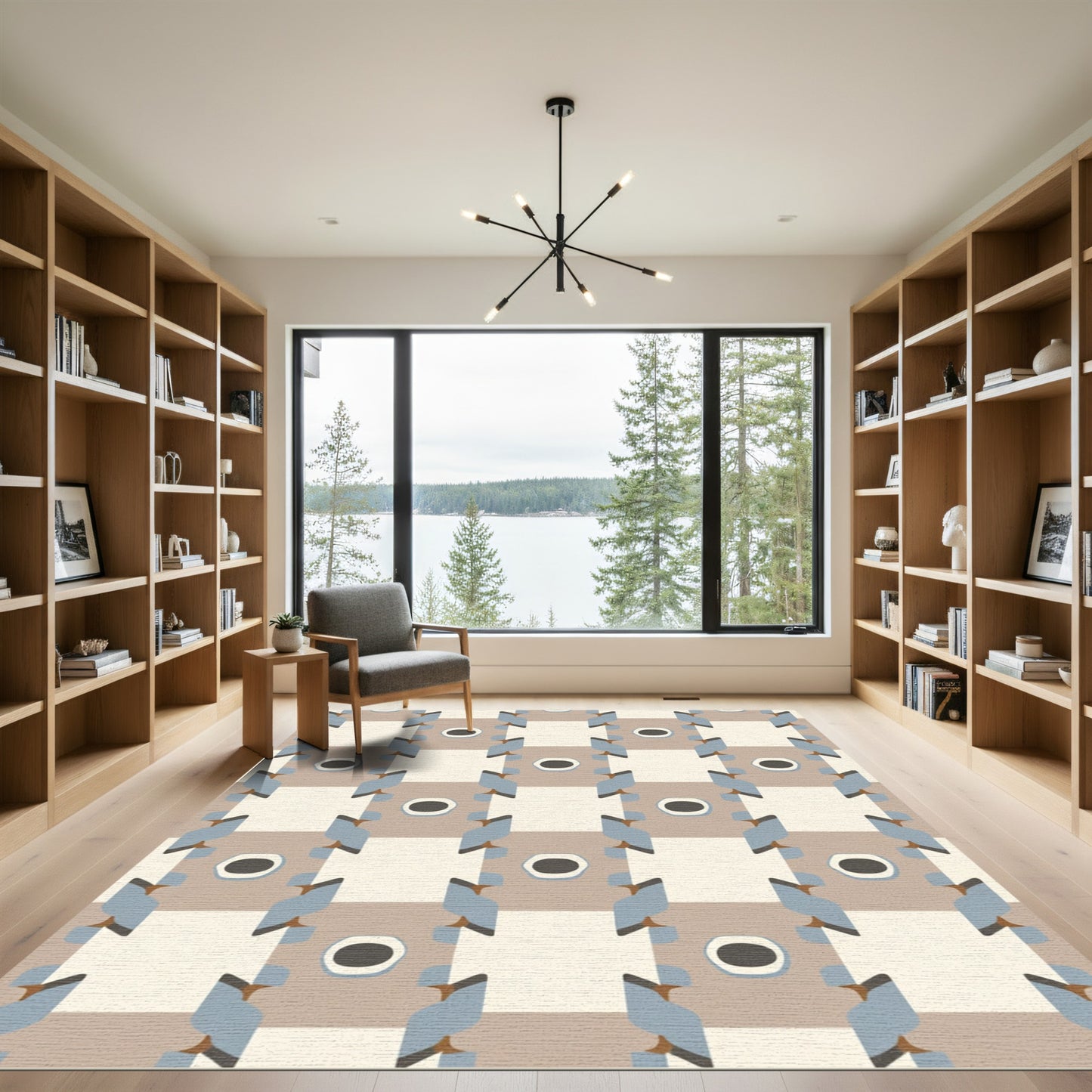 Neutral Tones Abstract Geometric Blocks Rug