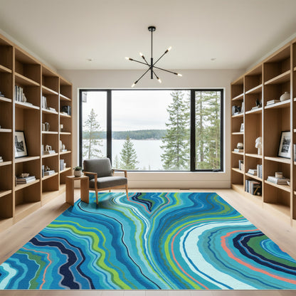 Oceanic Agate Swirl Blue Green Rug