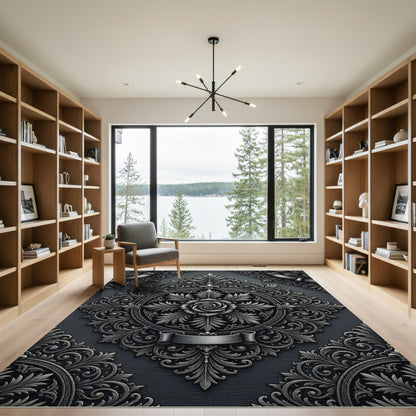 Ornate Silver Fleur-de-lis Rose Rug
