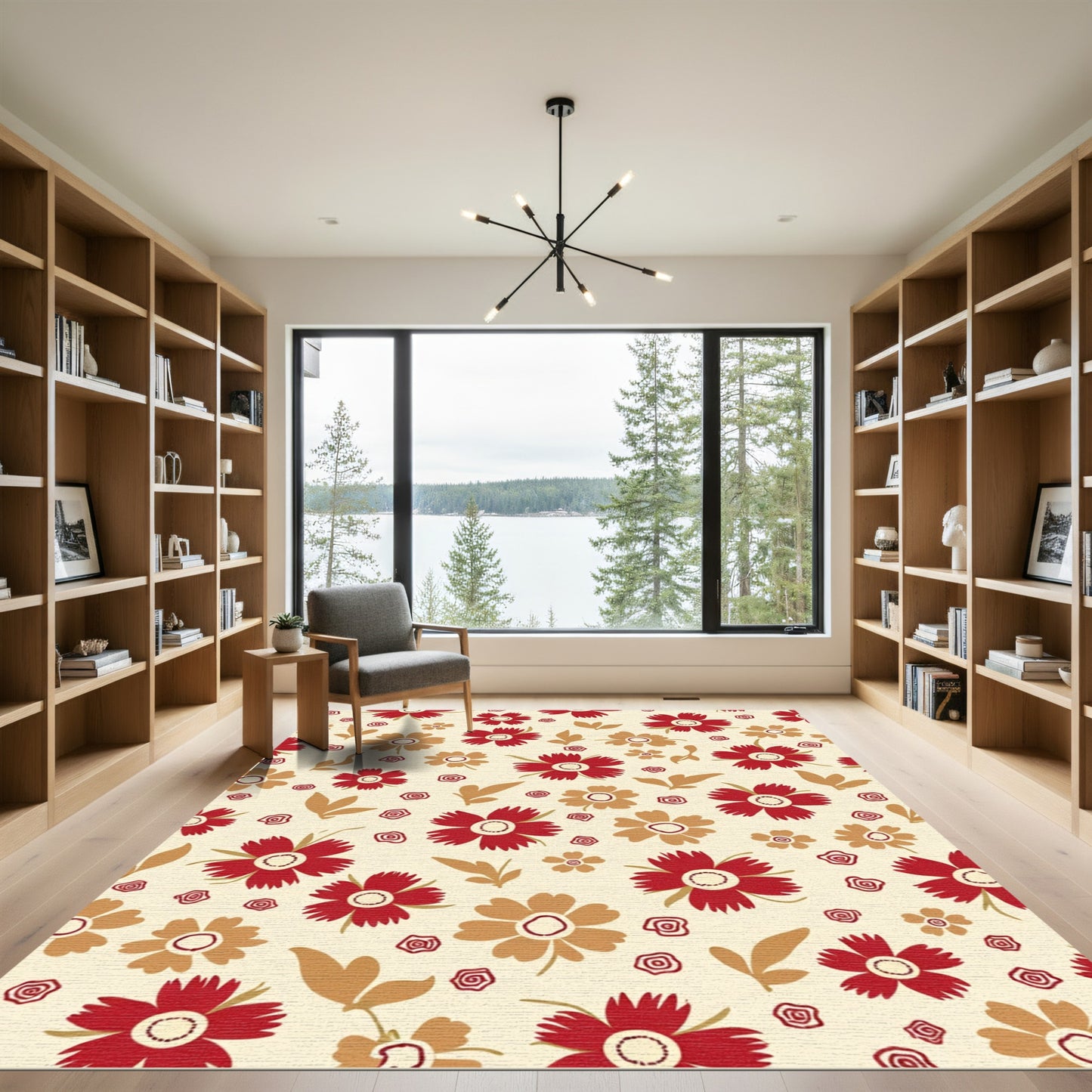 Crimson Gold Floral Garden Rug