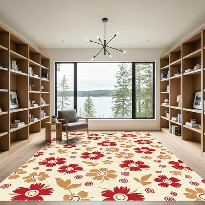 Crimson Gold Floral Garden Rug