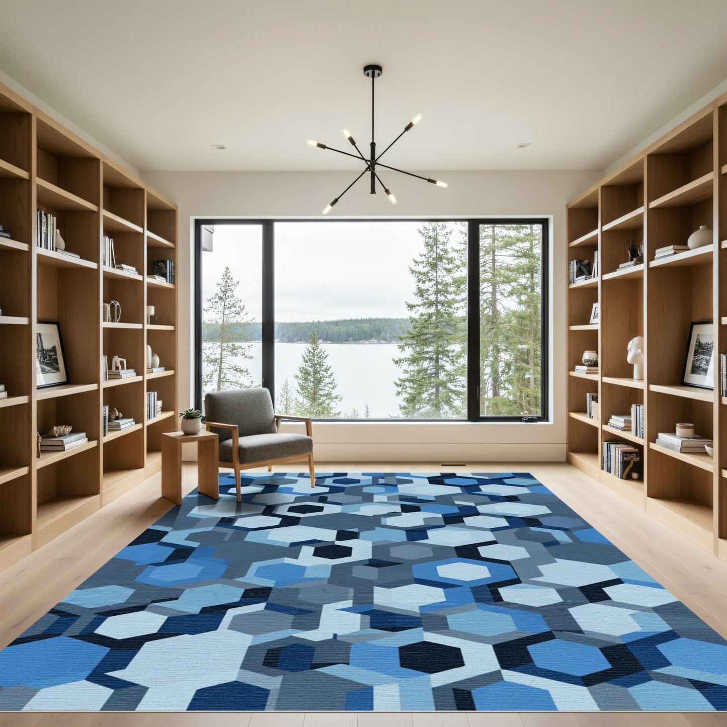 Blue Geometric Hexagon Mosaic Rug