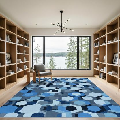 Blue Geometric Hexagon Mosaic Rug