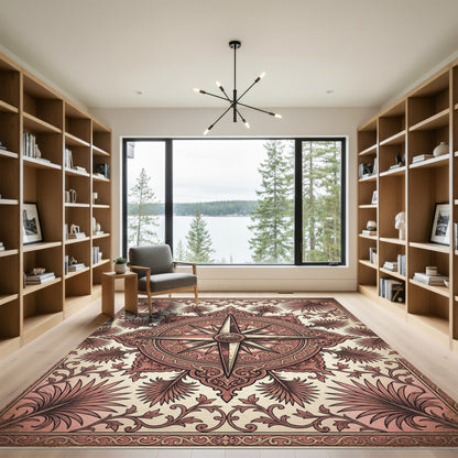 Vintage Rose Compass Floral Medallion Rug