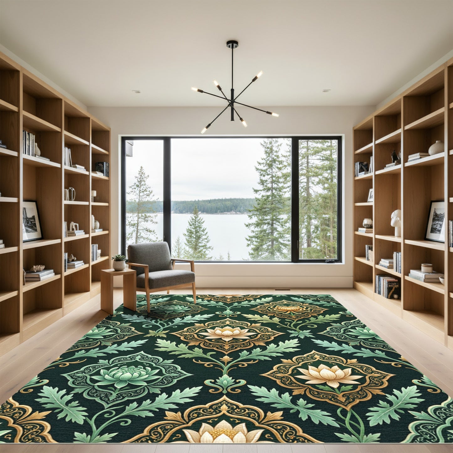 Emerald Golden Lotus Medallion Tapestry Rug