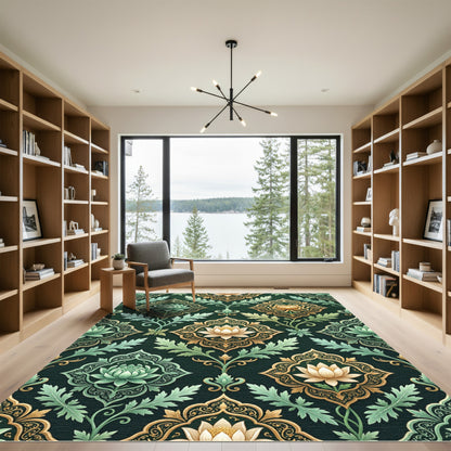 Emerald Golden Lotus Medallion Tapestry Rug