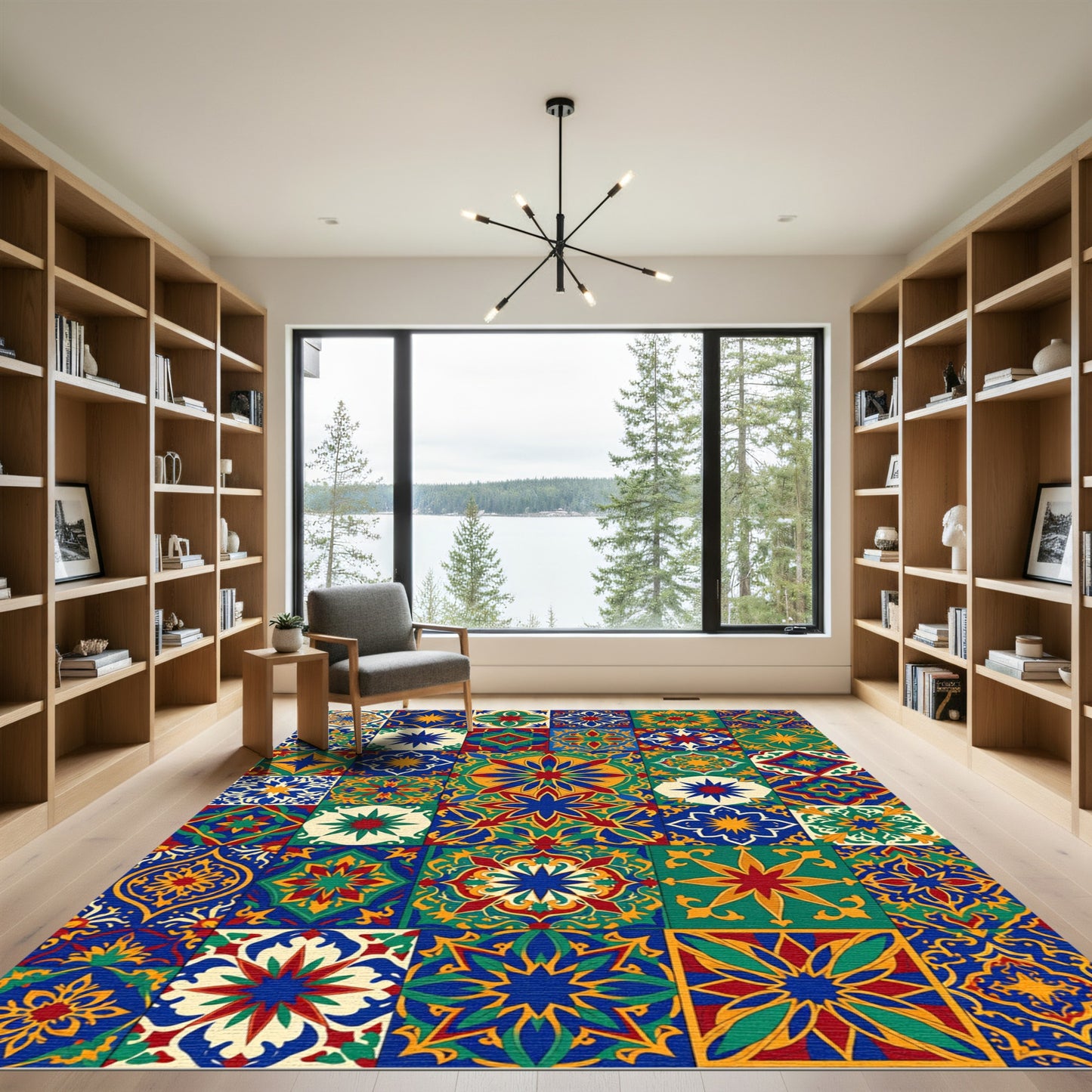 Colorful Royal Blue Medallion Mosaic Rug
