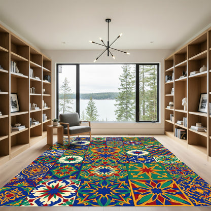 Colorful Royal Blue Medallion Mosaic Rug