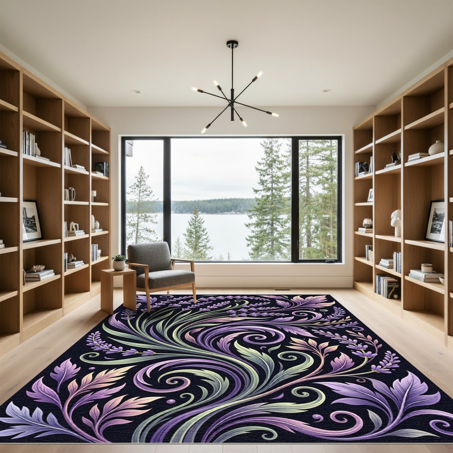 Lavender Swirl Floral Vintage Art Rug