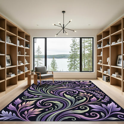 Lavender Swirl Floral Vintage Art Rug
