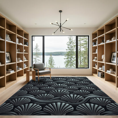Monochromatic Gray Seashell Wave Pattern Rug