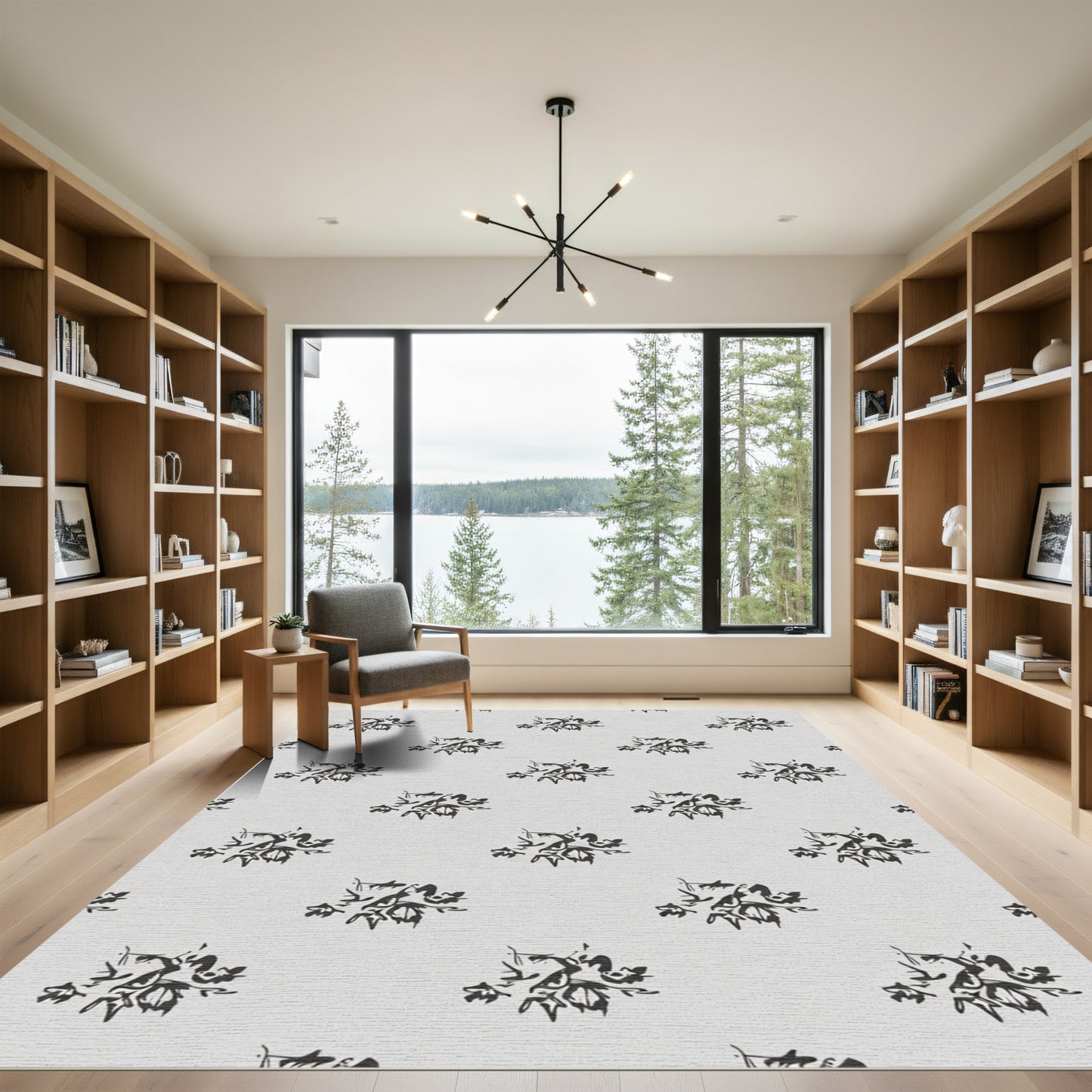 Hand Drawn Black Floral Bouquet Rug