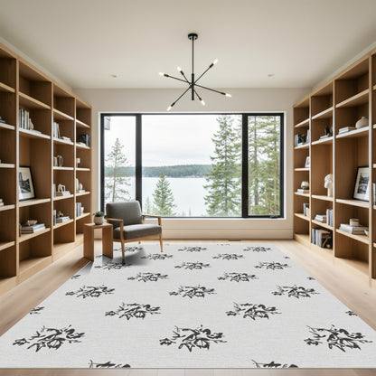 Hand Drawn Black Floral Bouquet Rug