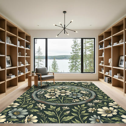 Vintage Botanical Floral Round Medallion Rug