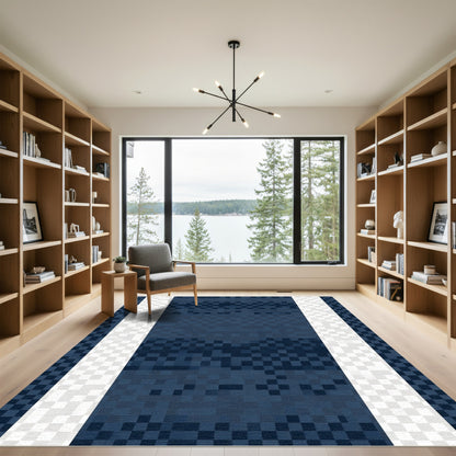 Denim Blue Pixelated Stripe Rug