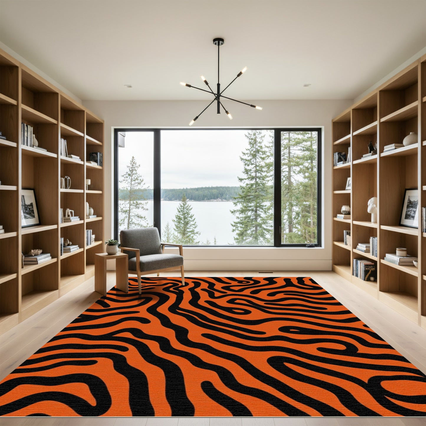 Bold Orange Black Stripe Flow Rug