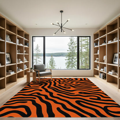 Bold Orange Black Stripe Flow Rug