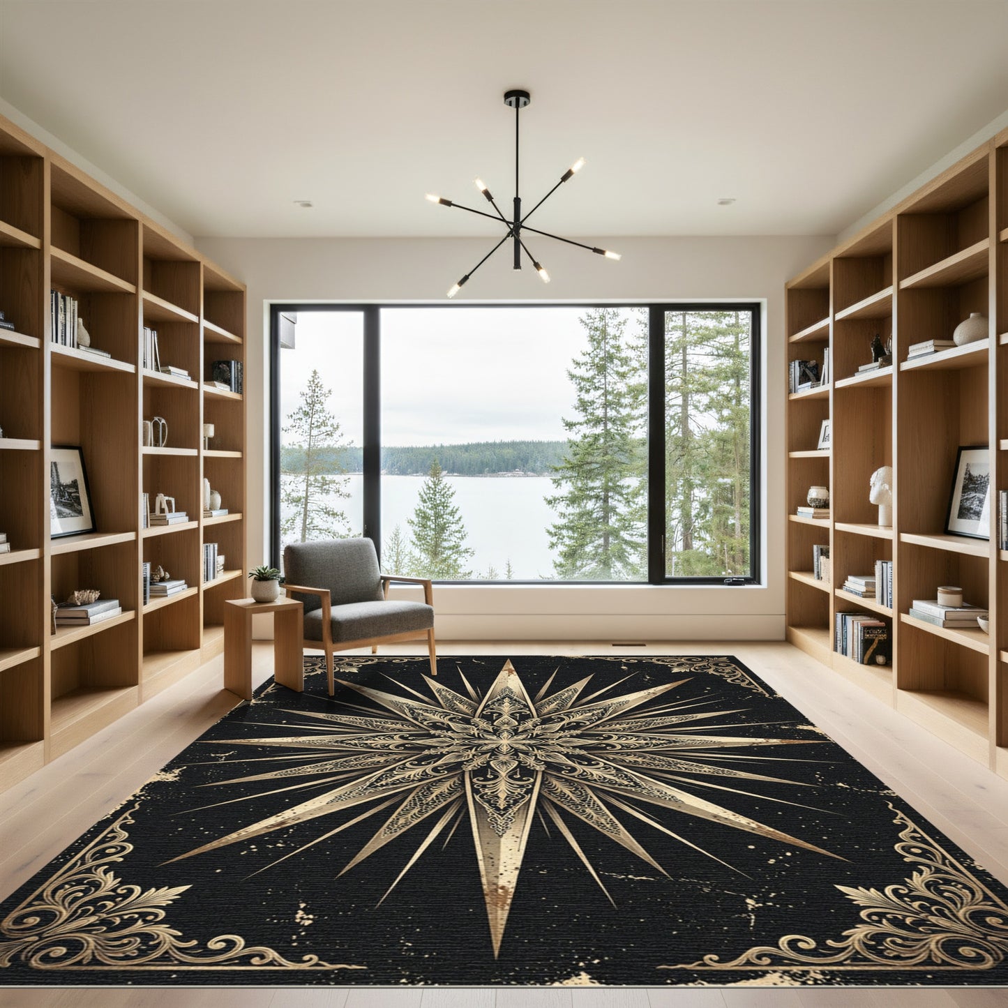 Gilded Celestial Starburst Ornate Medallion Rug