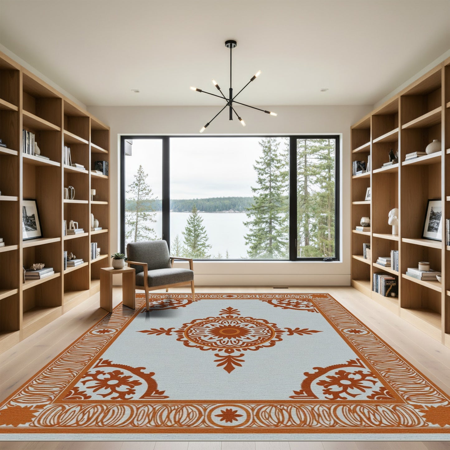 Orange Medallion Garden Scroll Rug