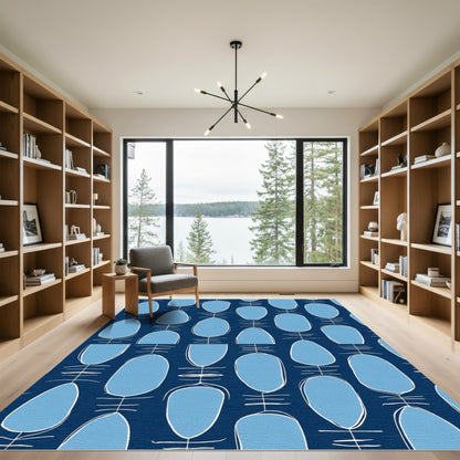 Navy Blue Mid Century Modern Shapes Rug
