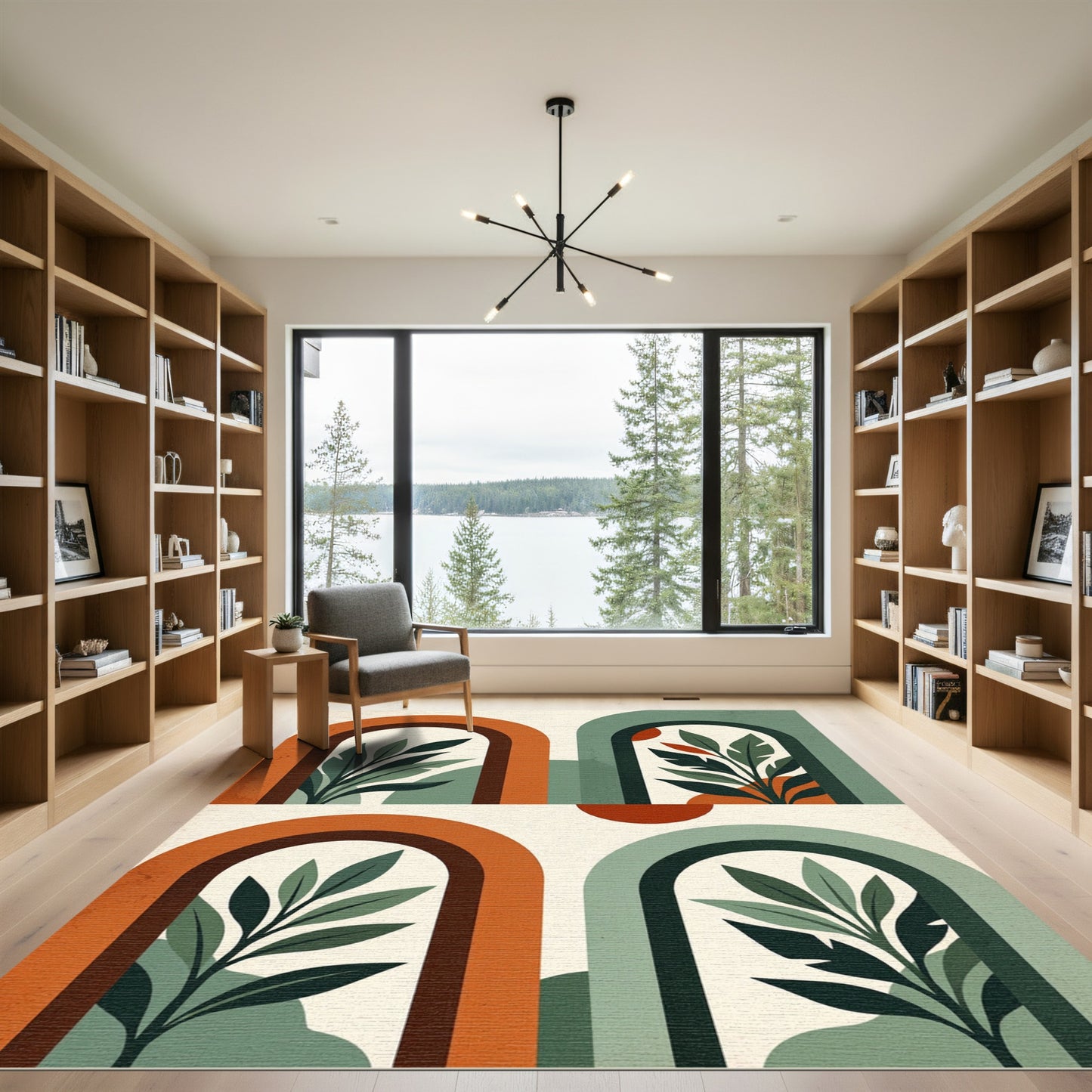 Mid Century Terracotta Green Arch Foliage Rug