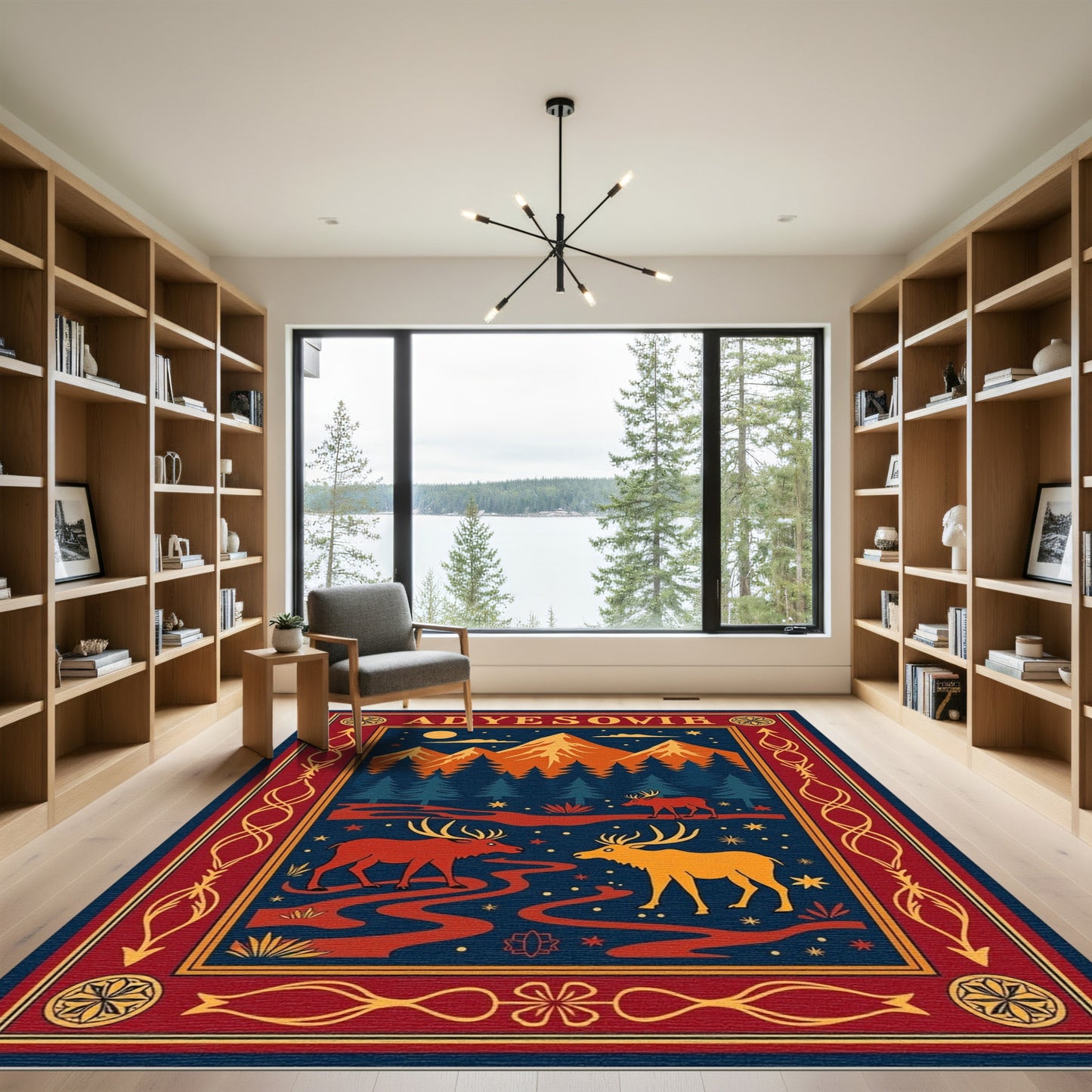 Majestic Elk Mountain Night Forest Rug