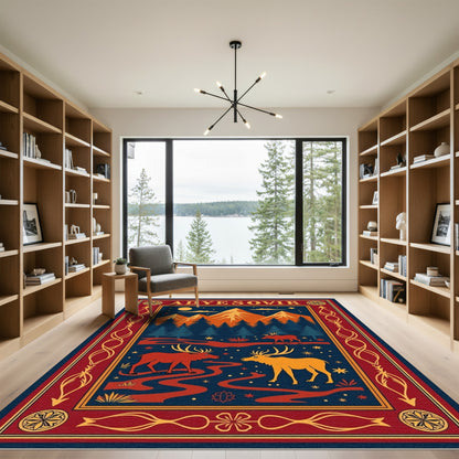 Majestic Elk Mountain Night Forest Rug
