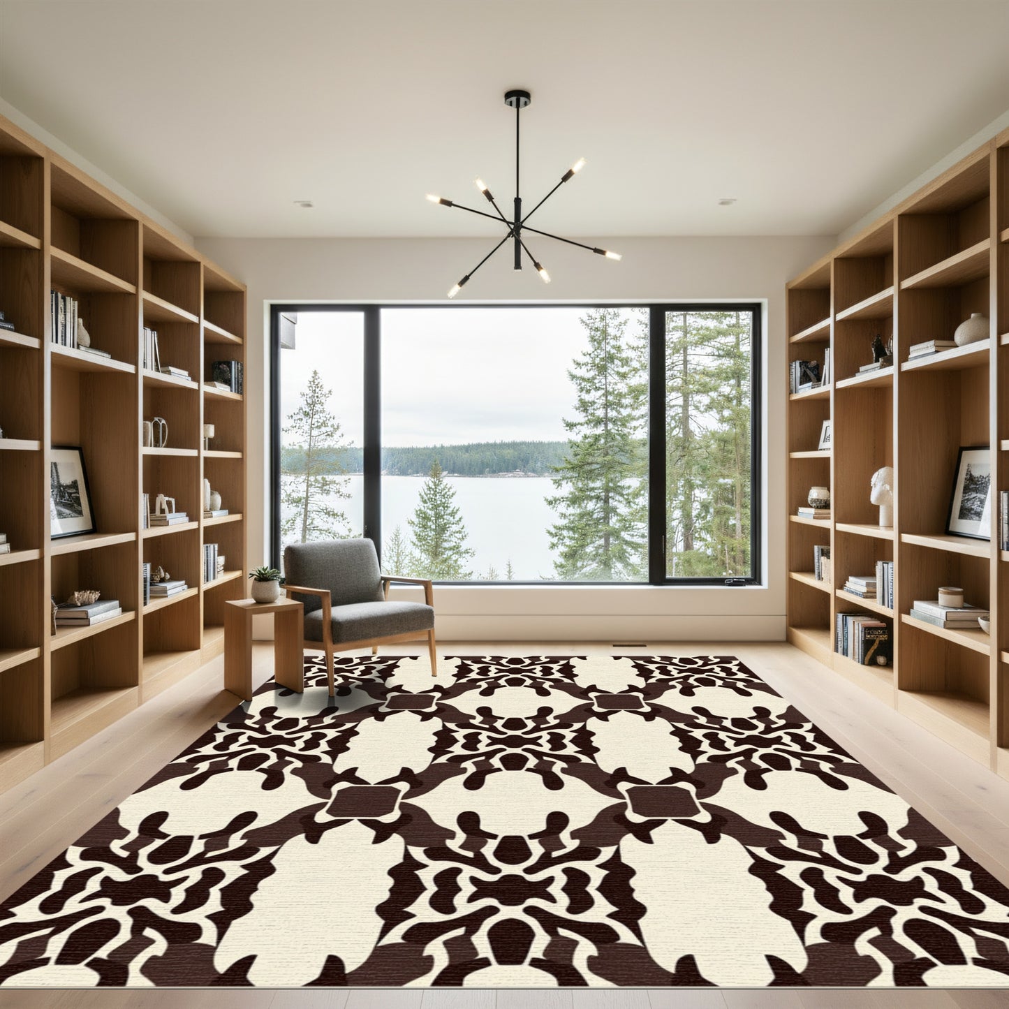 Dark Brown Cream Ochre Symmetry Rug