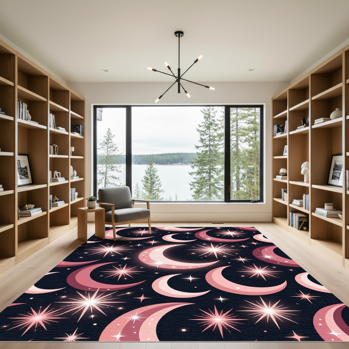 Pink Crescent Moons Celestial Sparkle Rug