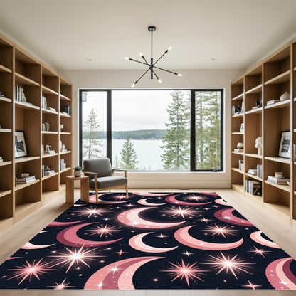 Pink Crescent Moons Celestial Sparkle Rug