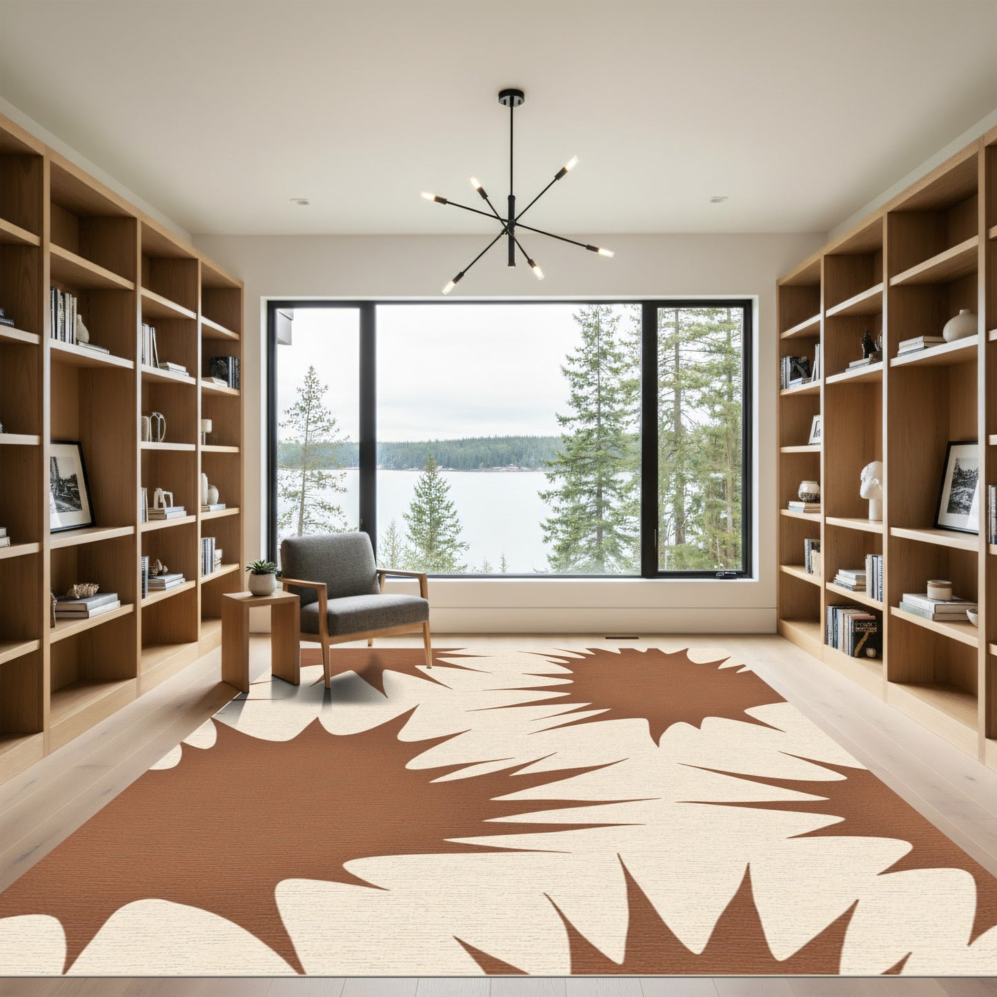 Cream Brown Abstract Spiky Bloom Rug