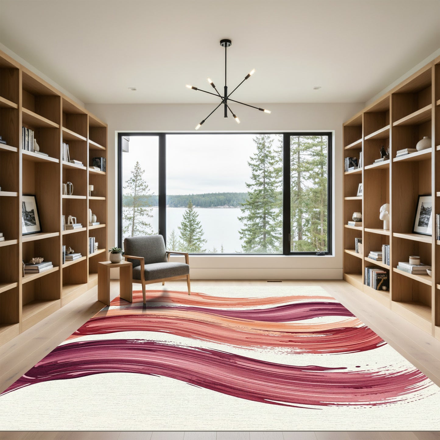 Abstract Terracotta and Burgundy Wave Rug