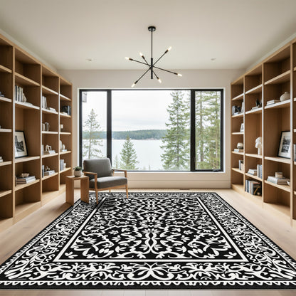 Monochromatic Ornate Floral Lace Rug