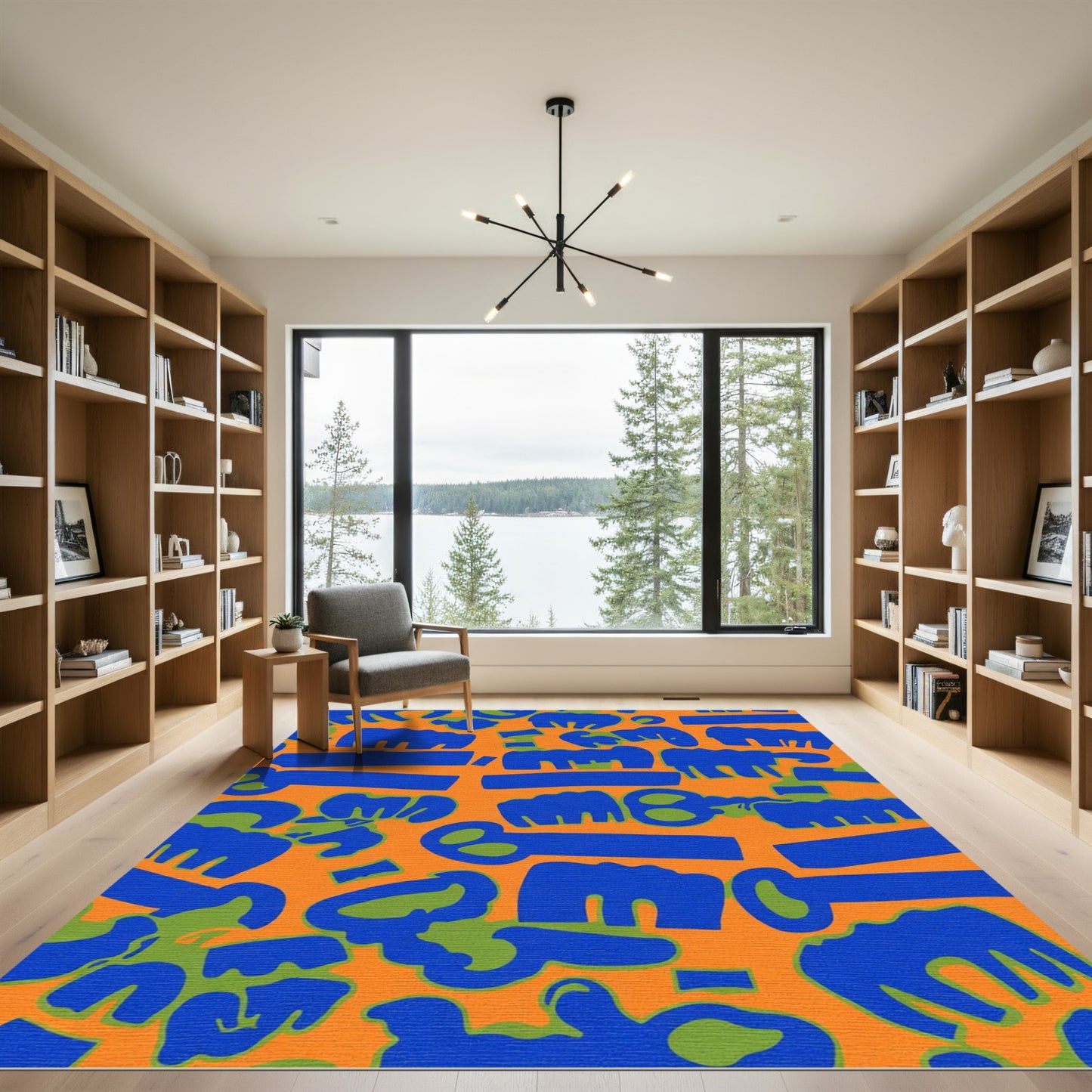 Vibrant Blue Orange Abstract Keys Rug