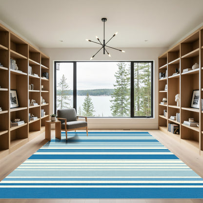Oceanic Blue Striped Horizon Rug
